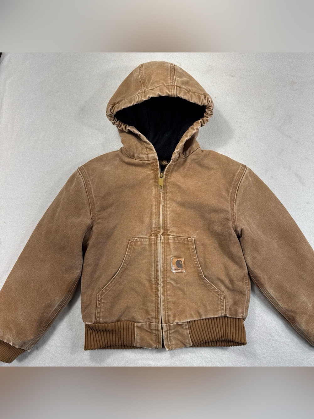 Carhartt Quilted Lined Hooded Jacket Youth Size S 6/7 YYJ130 Tan Canvas Coat